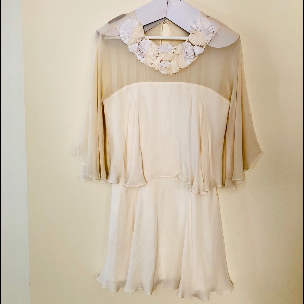 BCBG RUNWAY Sheer White Bell Sleeve Mini Dress - S